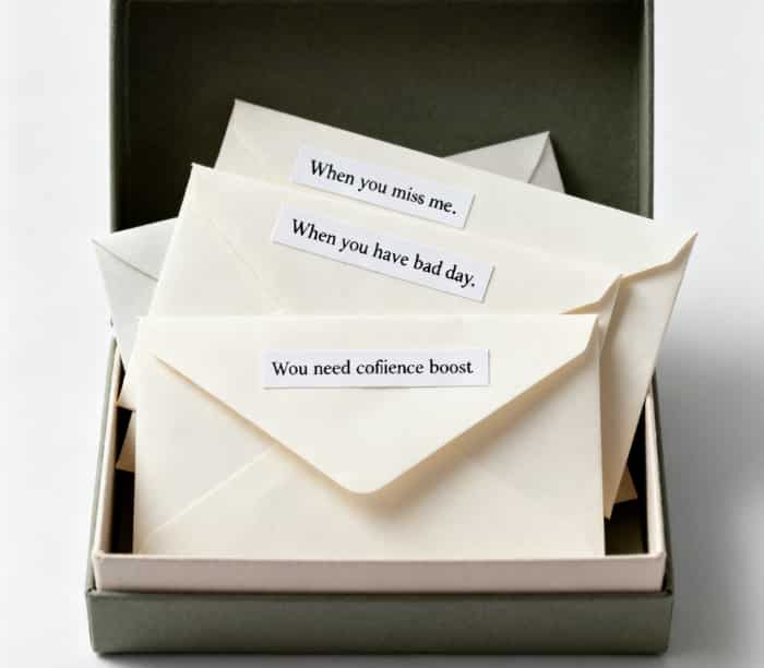 A set of handwritten letters in envelopes labeled for different moods, a deeply personal gift