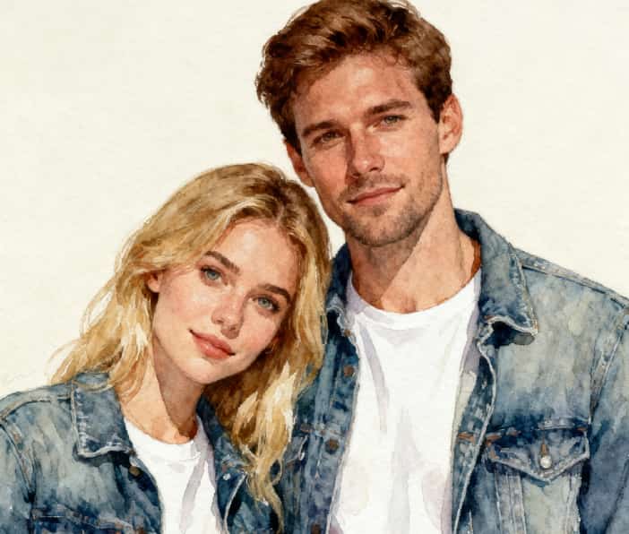 A watercolor portrait of a couple that comes to life with animation when viewed through a smartphone.