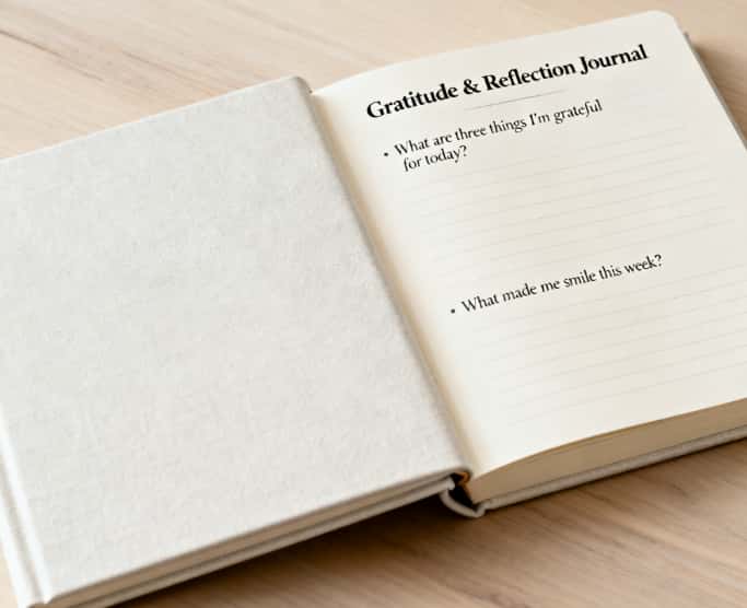 Beautifully bound guided journal for gratitude and reflection, a perfect Self-Care Sunday gift.