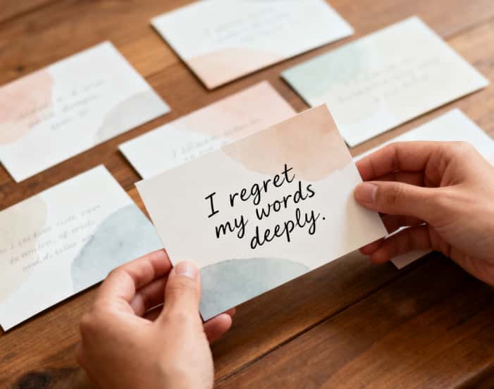 A couple's hands using a conflict resolution card deck, a unique apology gift for improving communication.