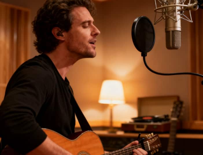 Musician recording a custom love song as a unique personalized gift.