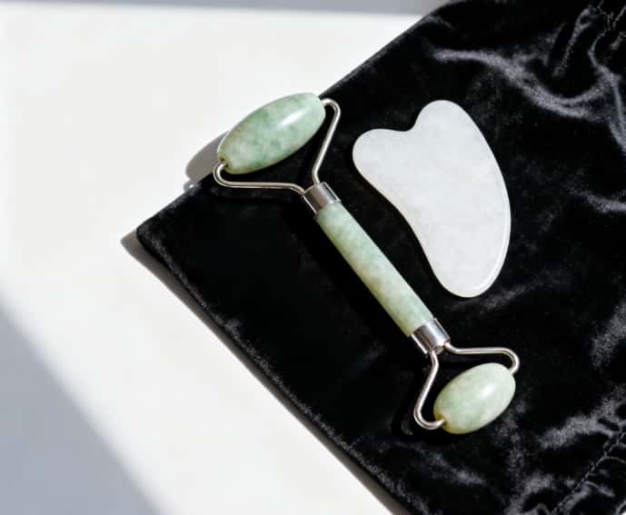 Jade roller and gua sha set for a relaxing facial massage and at-home skincare routine.