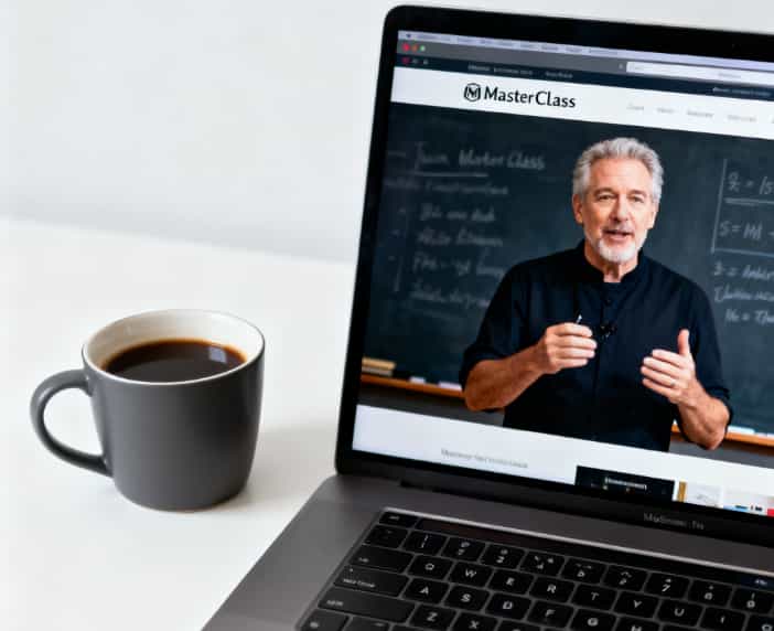 Laptop displaying a MasterClass session, an investment in her passions as a sincere apology gift.