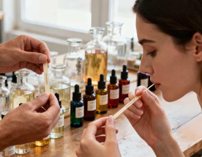 Creating a custom perfume together as a thoughtful personalized gift for her.