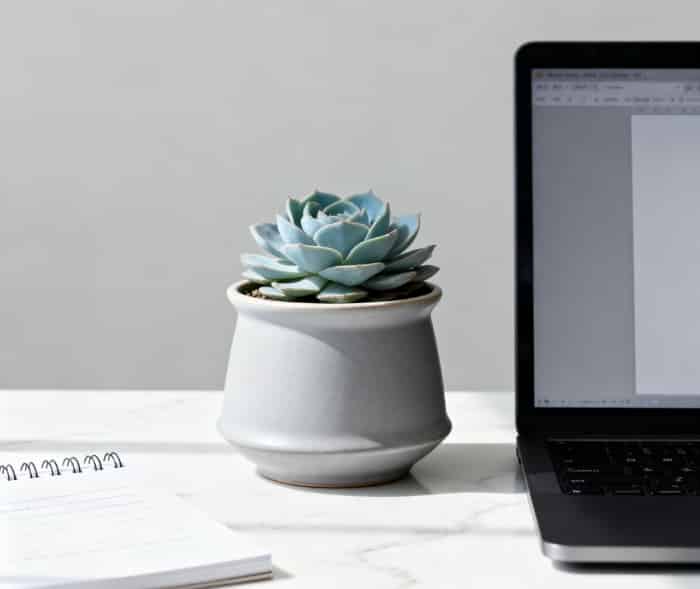 Small succulent in a minimalist pot, perfect as a low-maintenance desk gift for her
