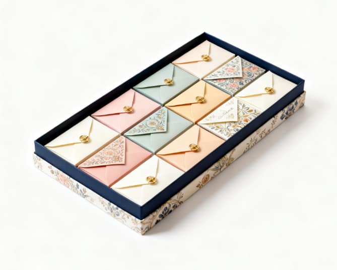 A series of decorated monthly date envelopes, each containing a planned experience.