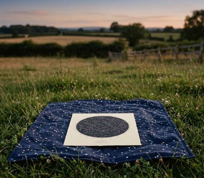 Constellation blanket and custom star map outdoors