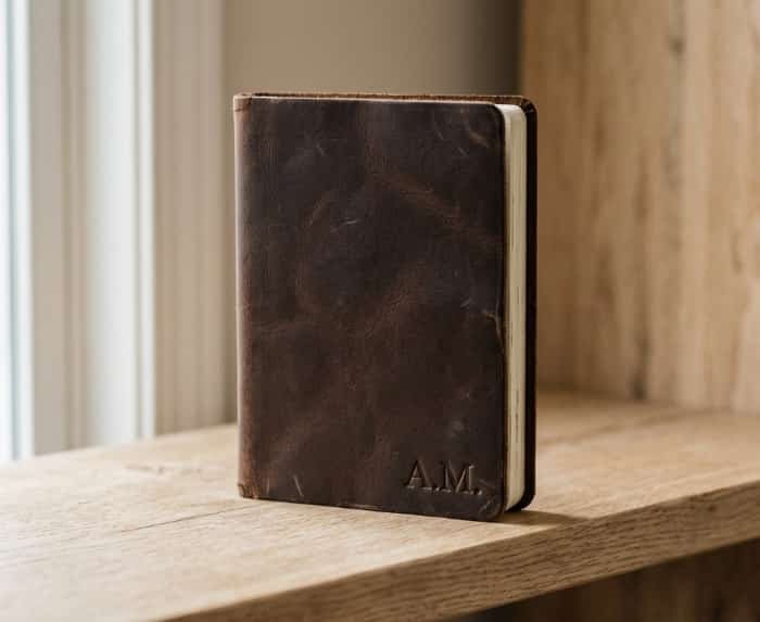 Monogrammed debossed leather gratitude journal