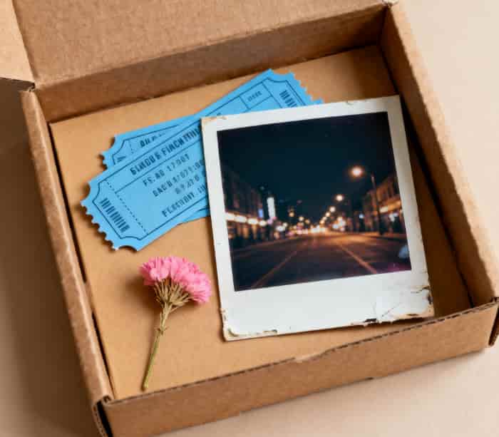 Memory box filled with personalized couple mementos