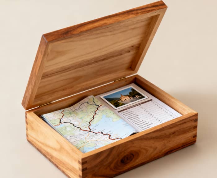 Mystery adventure box with map for a surprise hike