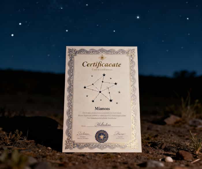 Official star-naming certificate under stars