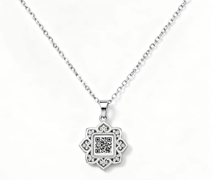 Necklace with QR code playing a personal voice message from him
