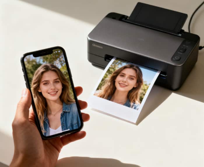 Portable smartphone photo printer printing
