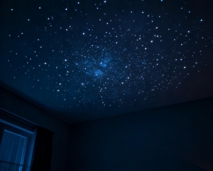 Starry sky projection lamp in a dark room