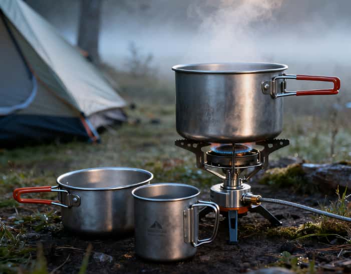 Lightweight titanium cookware for camp cooking
