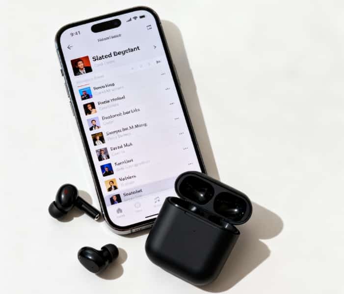 Smartphone showing voice-annotated playlist