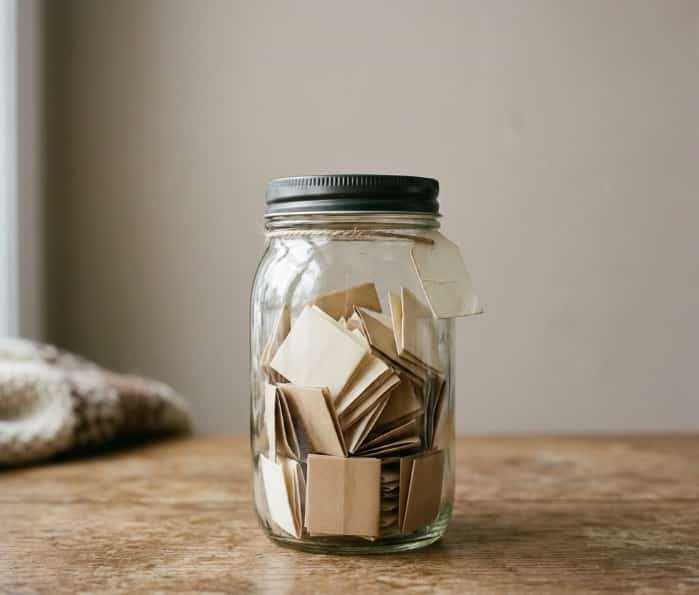 Mason jar filled with folded DIY winter date ideas