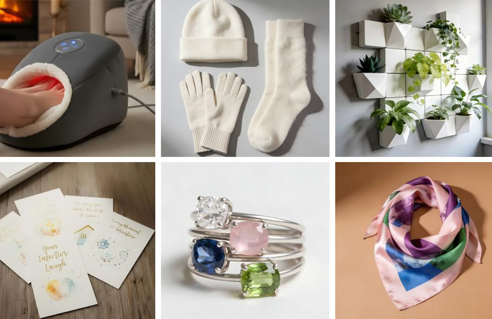 Collage of 6 unique 2026 Valentine's Day gift ideas for her