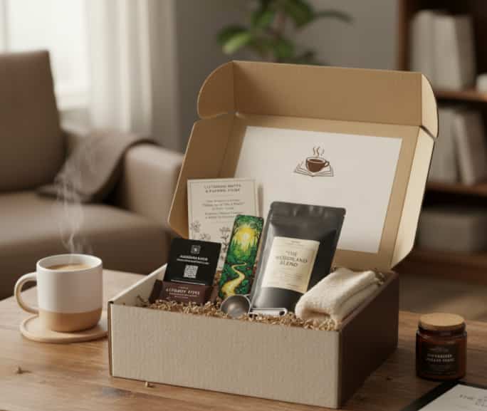 Valentine's Day subscription box: audiobook & coffee pairing