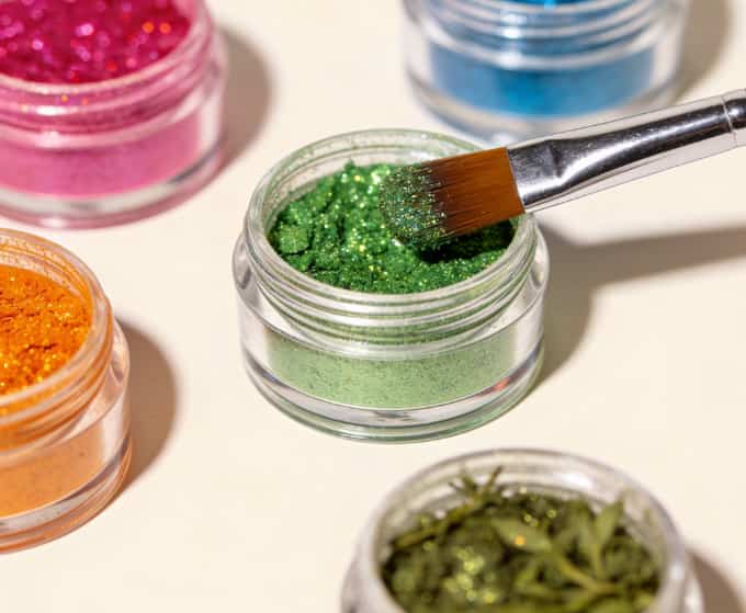 Jars of colorful biodegradable glitter
