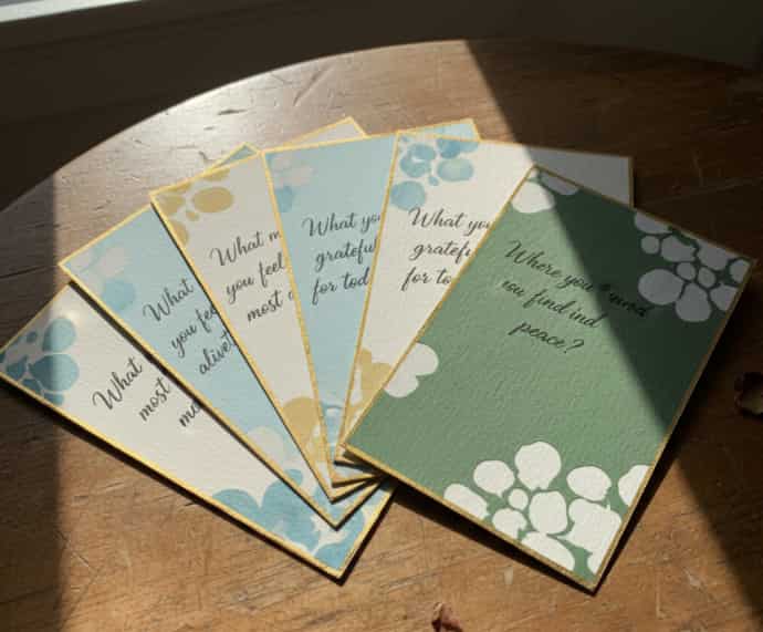 Deck of conversation starter cards fanned out