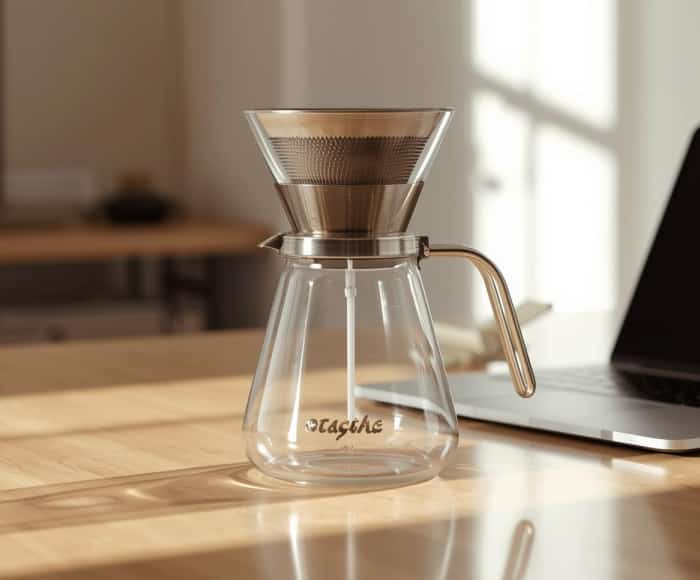 Glass cold brew coffee maker on a desk