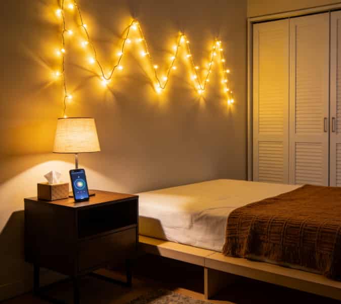 Dimmable smart string lights for bedroom ambiance