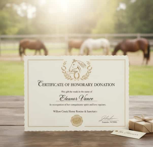 Certificate of donation to a horse rescue organization