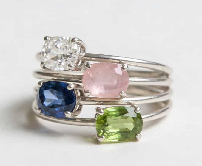 Ethical gemstone stacking rings set