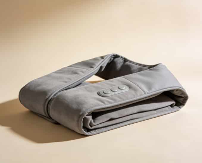 Grey heated massage shawl folded neatly