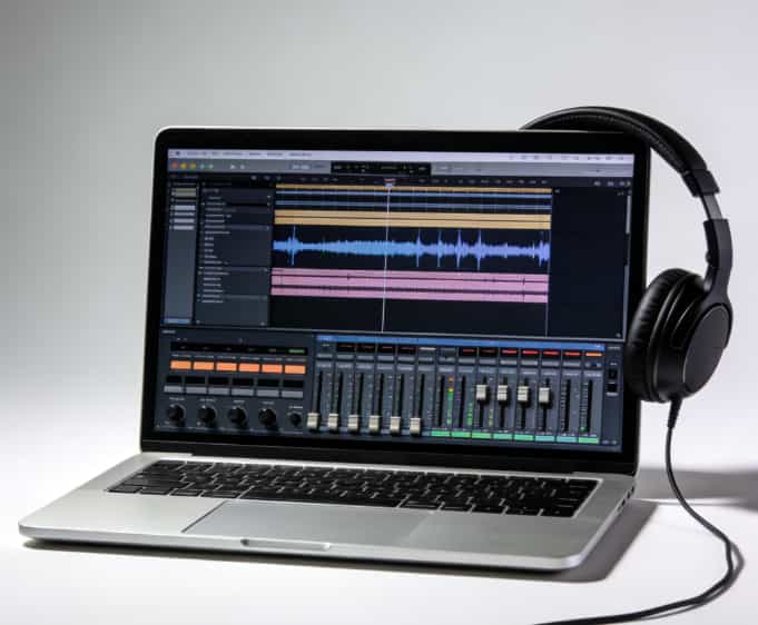 Music software interface on a laptop screen