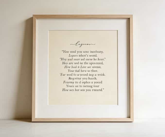 Framed art print of custom song lyrics