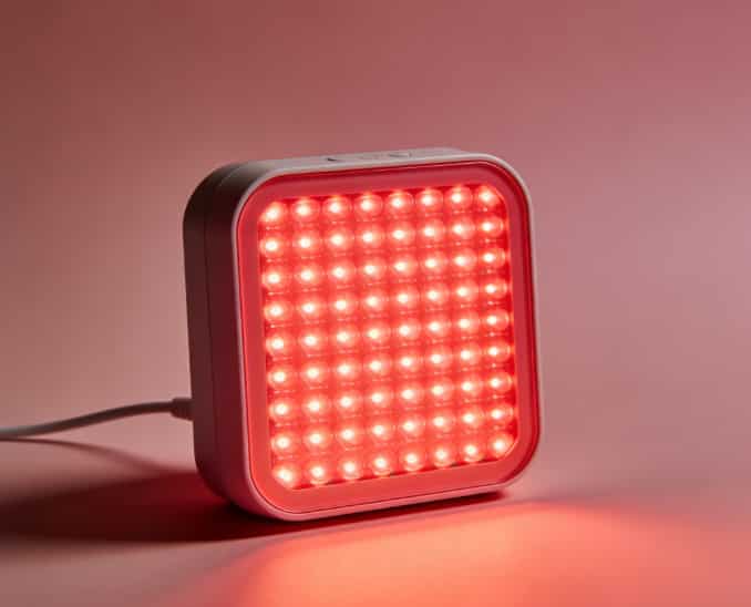 Person using a small red light therapy panel
