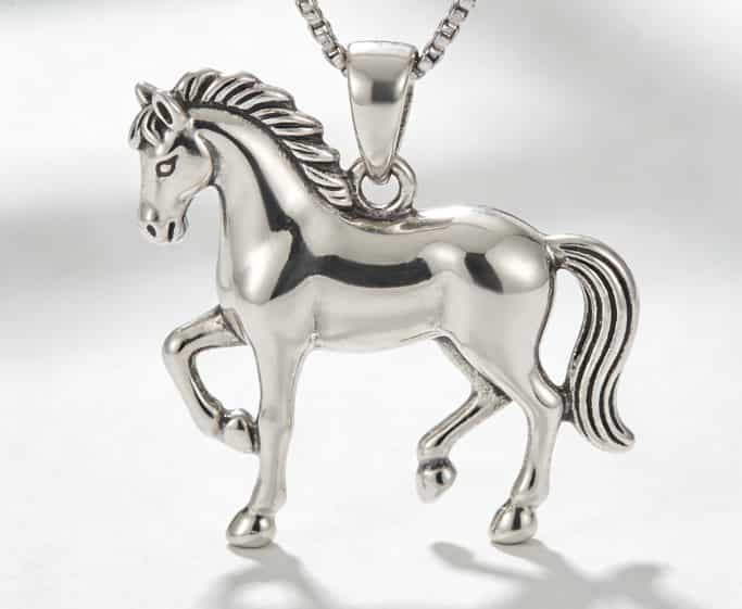 Close-up of a braided horse hair silver necklace