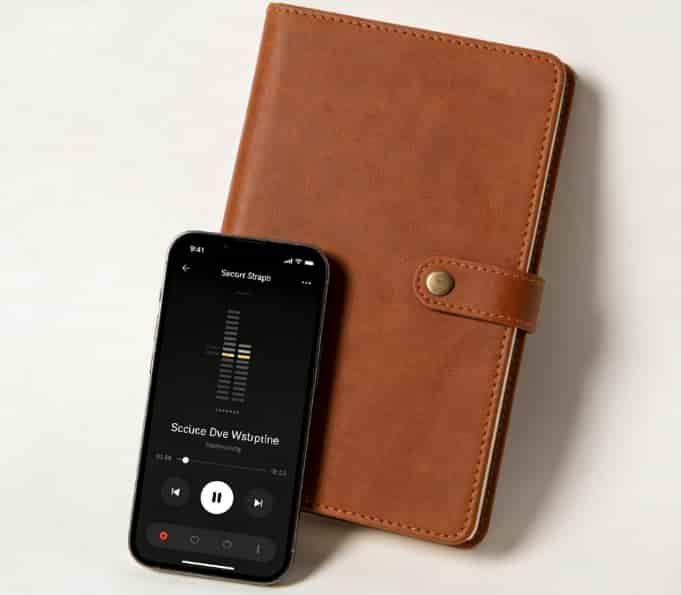 Leather journal and phone for voice entries