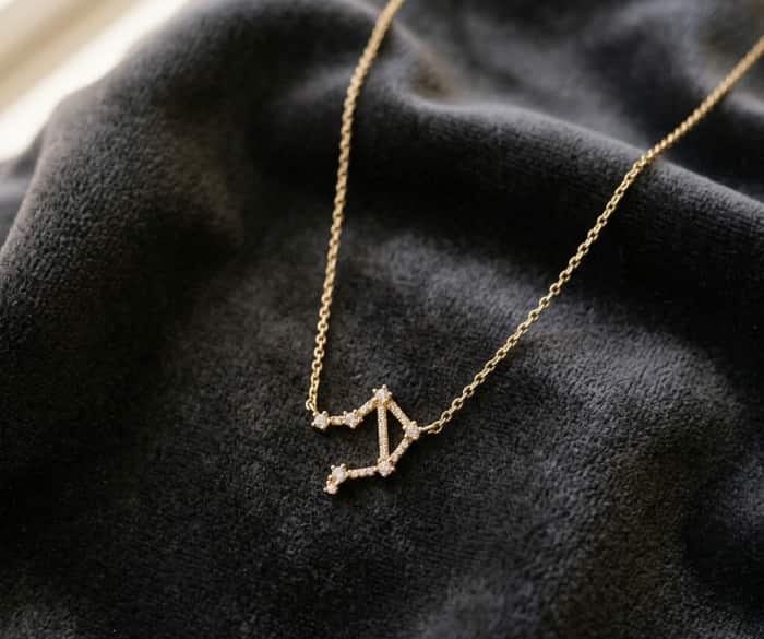 Gold zodiac constellation necklace with a diamond Libra pendant