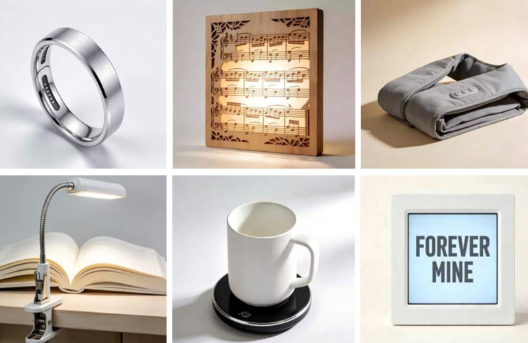 Collage of cozy and personalized Christmas Eve gift ideas for her