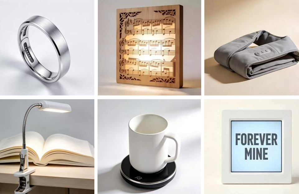 Collage of cozy and personalized Christmas Eve gift ideas for her