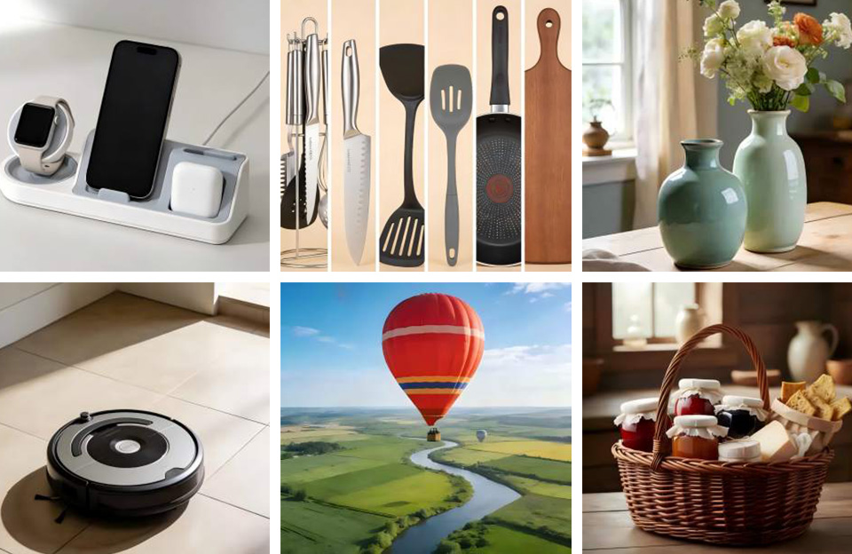 Collage of thoughtful gift ideas for meeting her parents