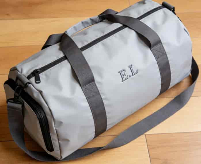 Gym duffel bag with embroidered initials