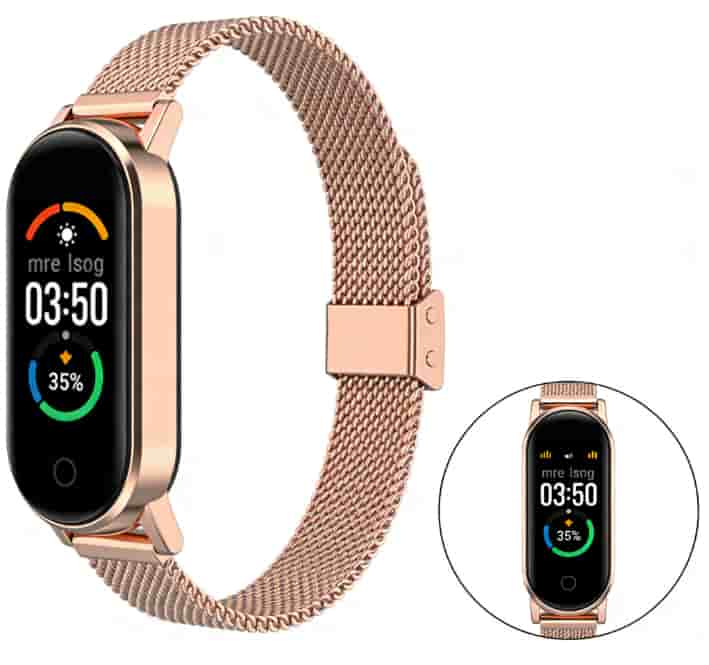 Smartwatch on wrist showing fitness data
