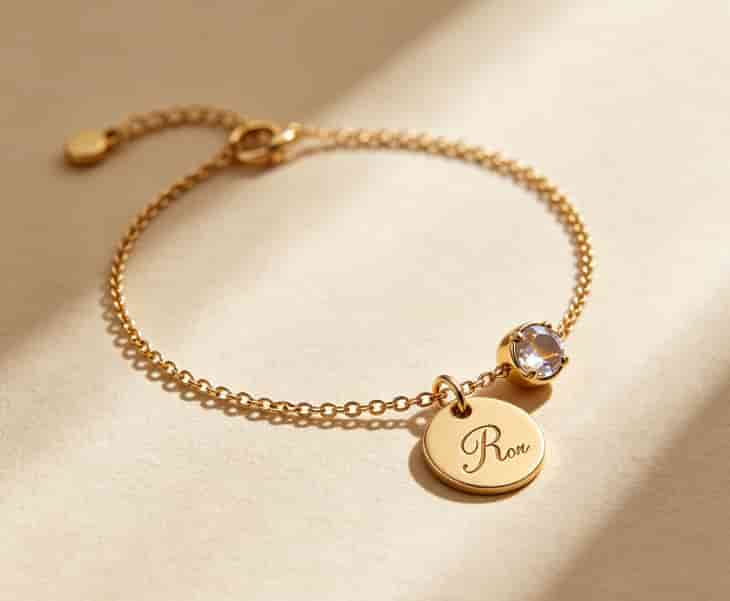 Gold birthstone anklet with initial charm graduation gift for girlfriend