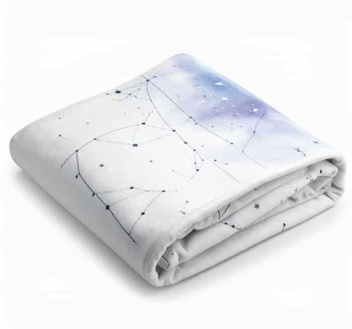 Fleece blanket printed with a subtle custom star map design
