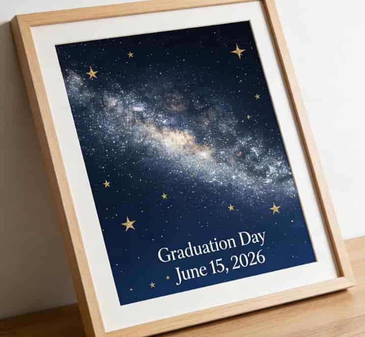 Framed custom star map print graduation night sky gift for girlfriend