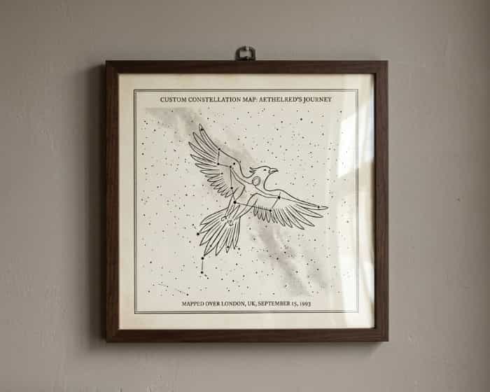 Framed star map print with a custom constellation design