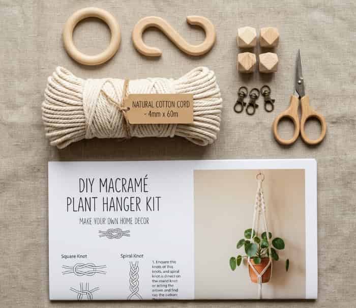 DIY macramé kit with cotton cord and hanging ring