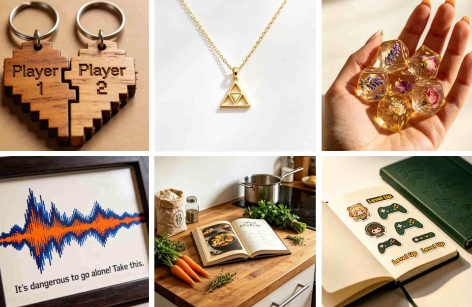 A collage featuring six unique gift ideas for a gamer girlfriend