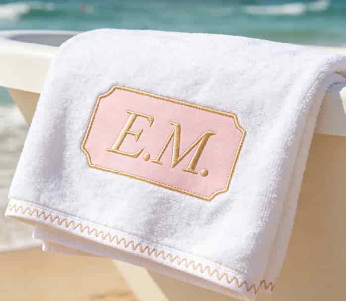 Beach towel with personalized embroidered initials