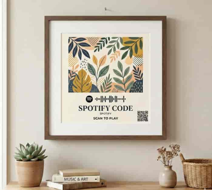 Framed art print featuring a scan-to-play Spotify code