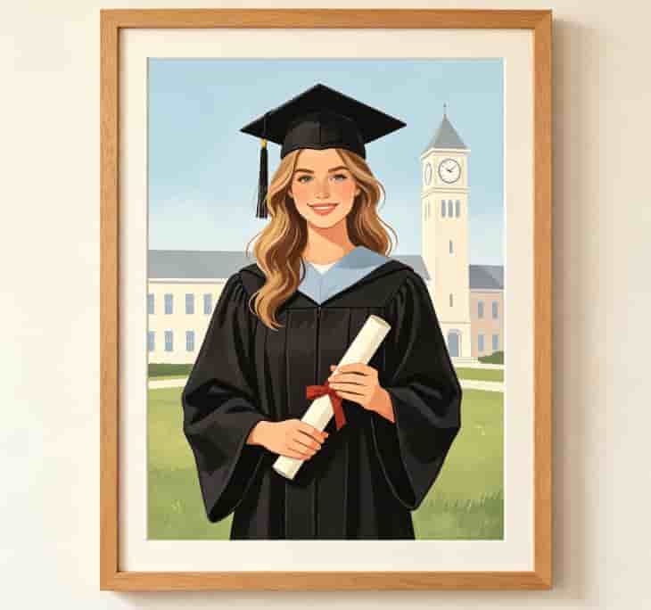 Custom graduation illustration commissioned portrait gift for girlfriend